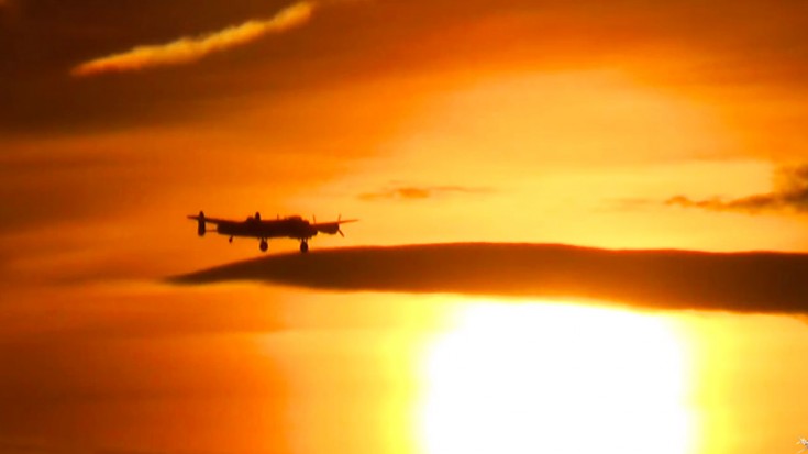 Two Lancasters Escorted By A Spitfire And Hurricane: Sunset Footage | World War Wings Videos