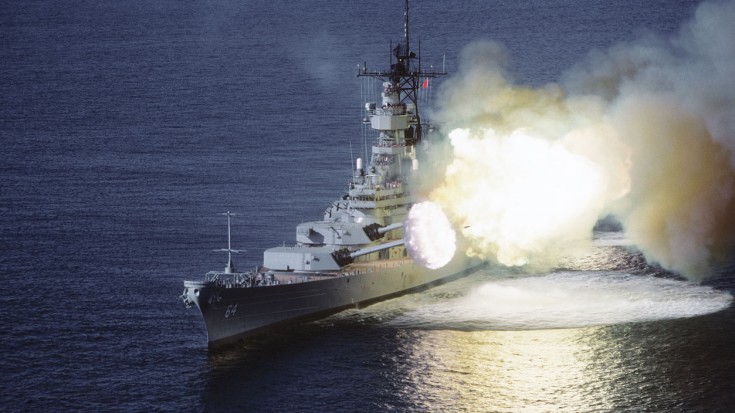 USS Missouri Firing Its Large Cannons | World War Wings Videos