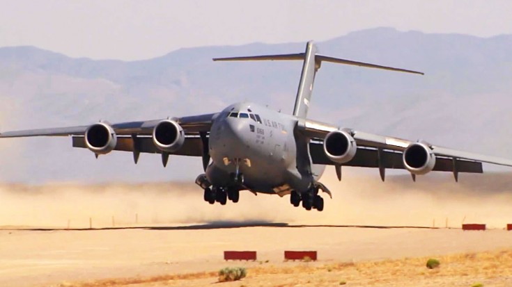C-17 Landing On Makeshift Runway Kicks Up Enough Dirt To Kill Someone | World War Wings Videos