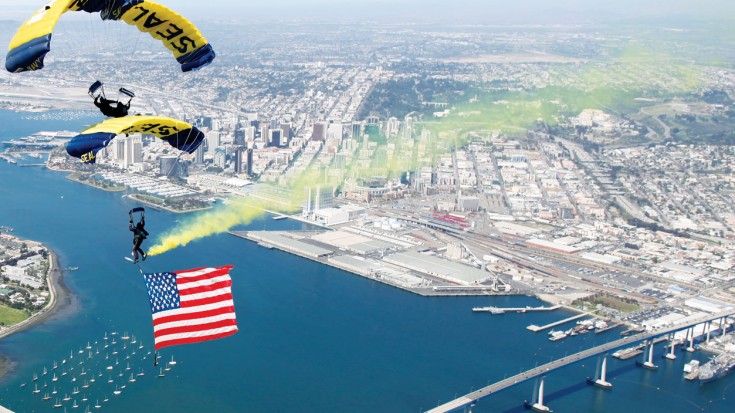 Navy SEALS Crazy Parachute Jump Into Football Game! | World War Wings Videos