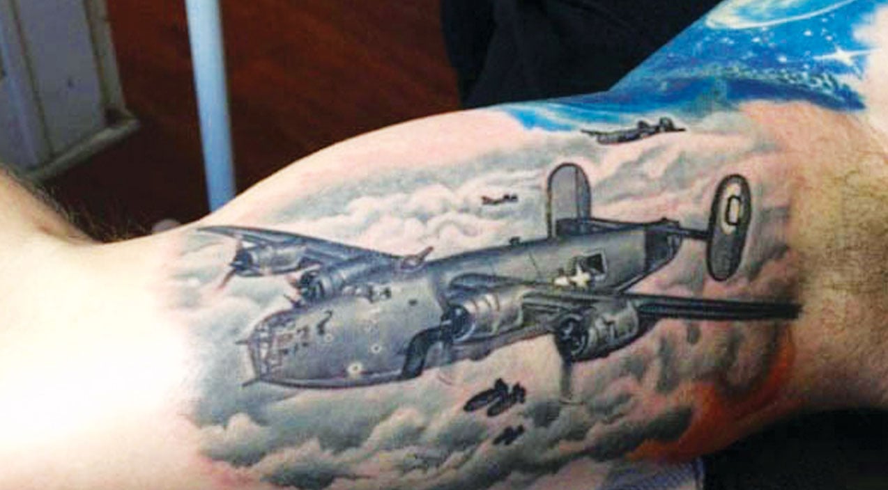 Tattoo I got a few years back of a P51 and an FW190 Based on a story my  granddad used to tell me growing up about two WWII fighter pilots titled  The