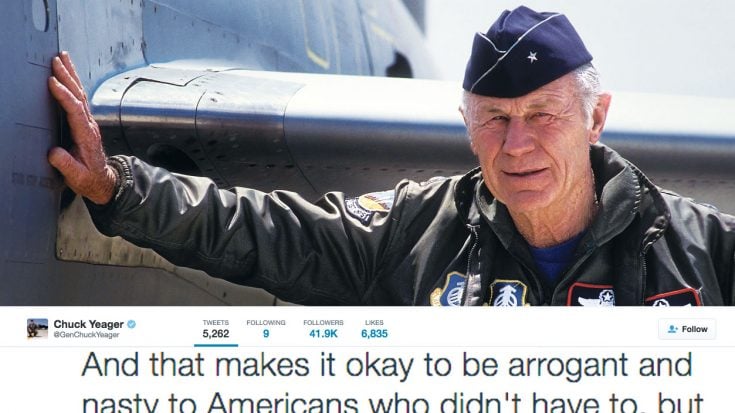 Chuck Yeager, Now 93, Gets Into Scuffle With Some Brits On Twitter | World War Wings Videos