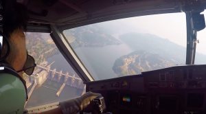 Turbo Prop Water Bomber Scoops From Lake- Interior Footage