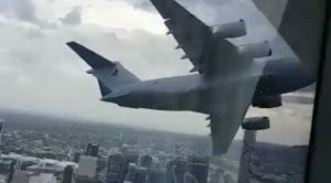 C-17 Flies Between Buildings