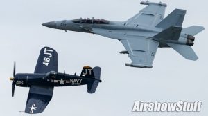EA-18G Growler Flybys and F4U Corsair Legacy Flight