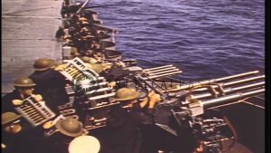 US crews aboard carriers of US Task Force fire guns at Japanese aircraft
