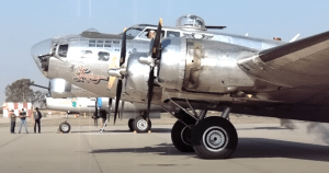B-17 STARTUP WITH BACKFIRE AT VISALIA MUNICIPAL AIRPORT