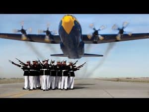 Blue Angels Flies C-130 Super Low Over Silent Drill Platoon