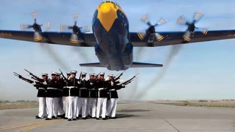 Blue Angels Flies C-130 Super Low Over Silent Drill Platoon | World War Wings Videos