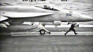 F/A-18 Hornet Loses Drop Tank Off Catapult Shot
