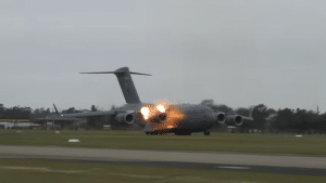 USAF C-17 Suddenly Has An Engine Backfire!