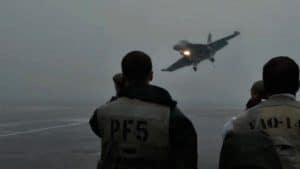 Pilot Attempts Carrier Landing During Storm