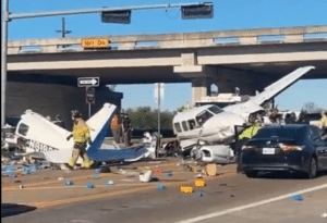 Small Plane Makes Emergency Landing, Collides with Vehicles on Busy Texas Interstate