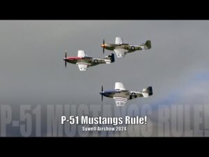  ‘109’ Buchons chase a P-47 Thunderbolt and P-51 Mustangs