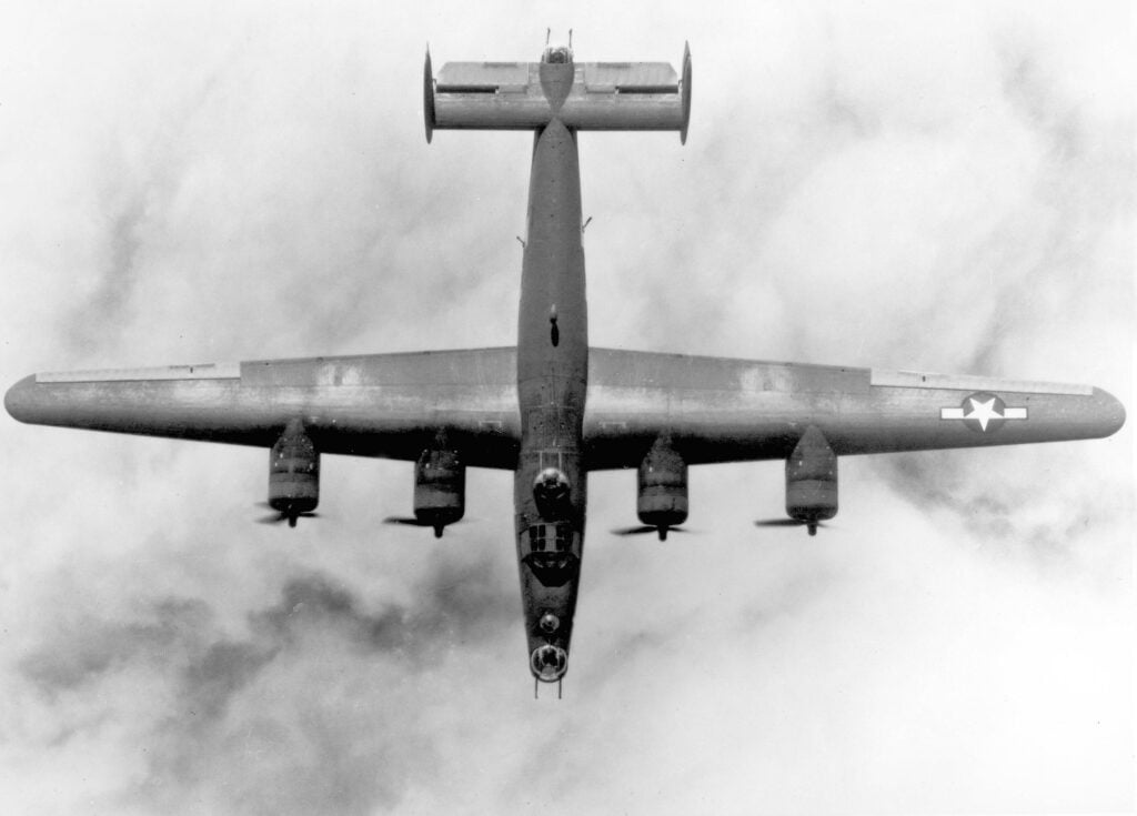 The Consolidated B-24 Liberator was employed in operations in every combat theater during World War II. Because of its great range, it was particularly suited for long over-water missions in the European and Pacific Theater.