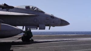 F/A-18E That Downed Syrian Su-22 in 2017 Spotted Launching From USS Gerald R. Ford During Operation Epic Fury