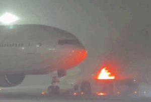 Watch Fire Erupts Beneath Nose of Etihad Boeing 777 at Delhi Airport