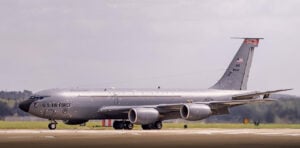 Battle-Damaged KC-135 Arrives in Britain With Shrapnel Patches Across Its Fuselage