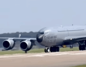 KC-135 With Visible Damage Flies Through UK En Route to Repairs